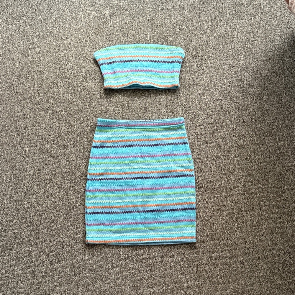 Princess Polly Aqua Blue Matching Skirt/Top Set